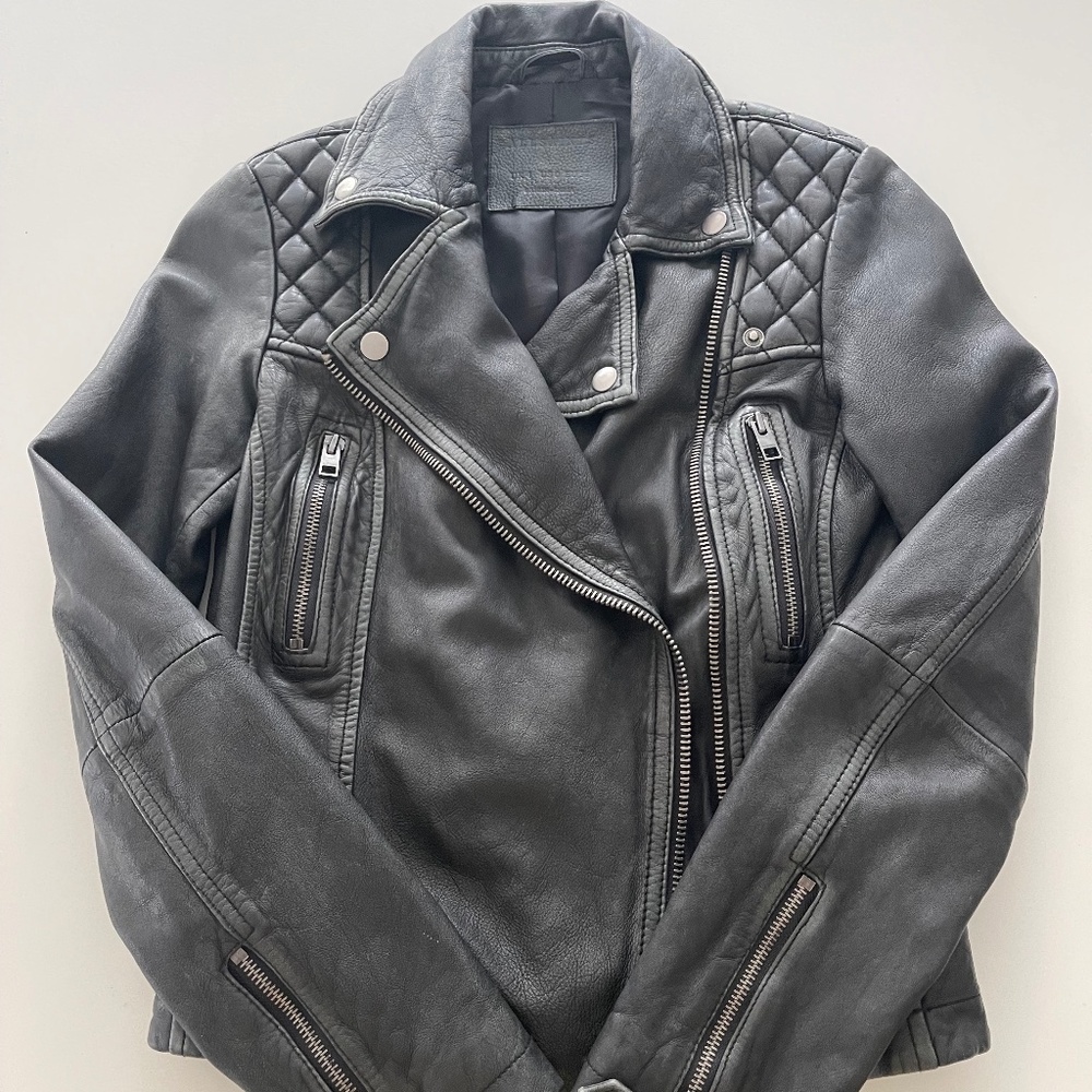 All Saints Cargo Distressed Leather Biker Jacket